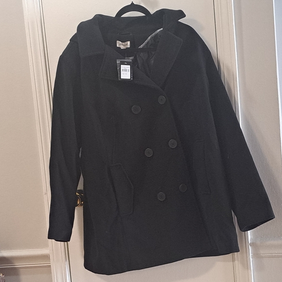 Avenue Black Double-Breasted Peacoat With Hood - Picture 11 of 11